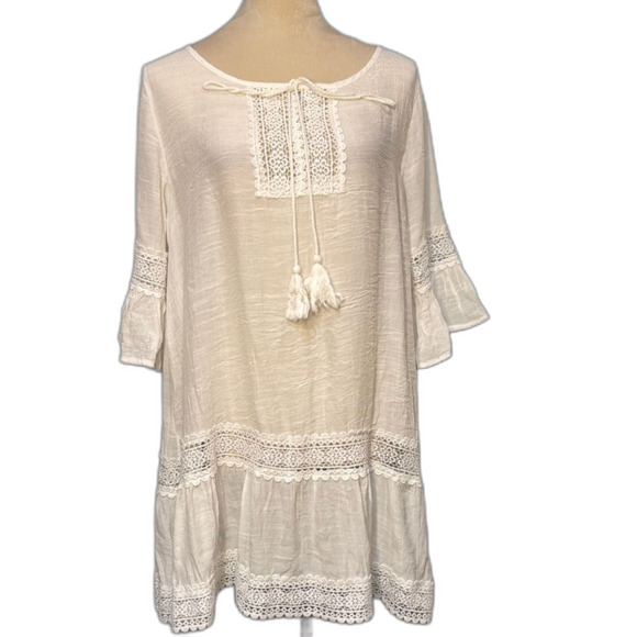 FINAL ❤️ Cupshe White ruffle embroidered tunic swim cover Size S - Picture 2 of 7